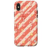 Kawaii Coquette Candy Cane Patrón de Navidad Corazones Pastel Estrellas Carcasa para iPhone X/XS