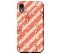 Kawaii Coquette Candy Cane Patrón de Navidad Corazones Pastel Estrellas Carcasa para iPhone XR