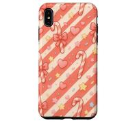 Kawaii Coquette Candy Cane Patrón de Navidad Corazones Pastel Estrellas Carcasa para iPhone XS MAX