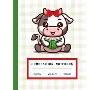 Kawaii Cow Notebook - Cute Green Gingham Composition Book for Kids | Cow with Red Bow & Book | Wide Ruled, 120 Pages, 7.5 x 9.25 in: Adorable Reading ... for Book Lovers, Students & Animal Fans