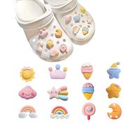 Kawaii Crocs Charms Set de 12 piezas Crocs Pin Rainbow y Estrellas Diseño de PVC Shoe Charm para Niñas