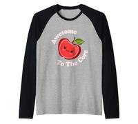 Kawaii Cute Apple Awesome To The Core Funny Fruit Food Juego de Palabras Camiseta Manga Raglan