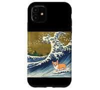 Kawaii Cute Corgi on The Great Wave in Hokusai Style Carcasa para iPhone 11