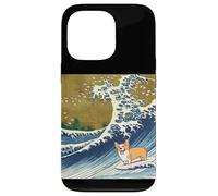 Kawaii Cute Corgi on The Great Wave in Hokusai Style Carcasa para iPhone 13 Pro