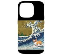 Kawaii Cute Corgi on The Great Wave in Hokusai Style Carcasa para iPhone 14 Pro