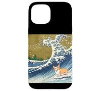 Kawaii Cute Corgi on The Great Wave in Hokusai Style Carcasa para iPhone 15