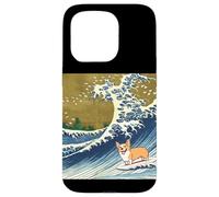 Kawaii Cute Corgi on The Great Wave in Hokusai Style Carcasa para iPhone 15 Pro