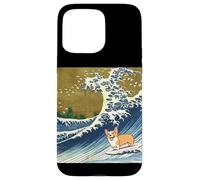 Kawaii Cute Corgi on The Great Wave in Hokusai Style Carcasa para iPhone 15 Pro MAX