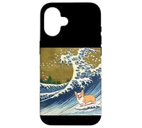 Kawaii Cute Corgi on The Great Wave in Hokusai Style Carcasa para iPhone 16