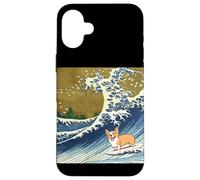 Kawaii Cute Corgi on The Great Wave in Hokusai Style Carcasa para iPhone 16 Plus