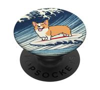 Kawaii Cute Corgi on The Great Wave in Hokusai Style PopSockets PopGrip Adhesivo