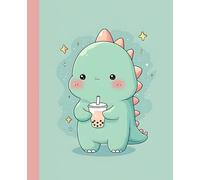 Kawaii Dino Notebook with Boba Tea: Cute Wide Ruled Composition Book for Kids, Tweens, and Teens | Pastel Dinosaur Journal for School, Writing, or Drawing
