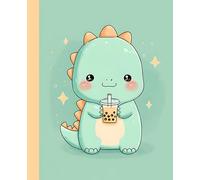 Kawaii Dino Notebook with Boba Tea: Cute Wide Ruled Composition Book for School, Journaling, or Drawing | Pastel Dinosaur Journal for Teens, Tweens, and Students