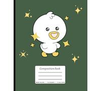 Kawaii Duck Composition Notebook - Cute Happy Duck with Sparkles on Dark Green Background | Wide Ruled, 110 Pages, 7.5 x 9.25 in | Fun Journal for Kids & Girls