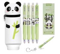 Kawaii Estuche Escolar de Silicona Blanda 2 en 1, Panda estuche de silicona con 4PCS Bolígrafo de gel borrable Panda, Estuche Vertical, Bolígrafos de gel borrables, Regalo Escolar para Niños Niñas