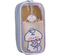 Kawaii - Estuche transparente de gran capacidad con diseño de conejo y oso | Bolsa estética, bolsa de papelería escolar, para niñas, diseño de perro morado
