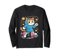 Kawaii Feline Cat En Patines Patines Patinaje Sobre Ruedas Manga Larga