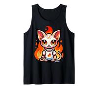Kawaii Fiery Sphinx Gato Bebiendo Café Café Arte Gatos Amante Camiseta sin Mangas