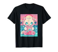Kawaii Fresa Leche Gato Pastel Océano PU Camiseta