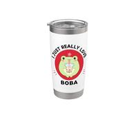 Kawaii Frog Bebidas Té de Burbujas I Just Really Love Boba Lover Vaso térmico de acero inoxidable de doble pared