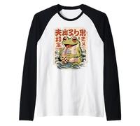 Kawaii Frog Boba Tea Japonés Anime Estética Niñas Adolescentes Camiseta Manga Raglan