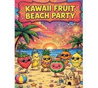 Kawaii Fruit Beach Party Coloring Book: Kawaii Fruit Beach Party Coloring Book: 50 Cute Summer Tropical Fruits Having Fun at the Beach - Surfing, Volleyball, Sandcastle, Sunset Party for Kids Ages 3-8