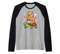 Kawaii Gaming Animal Graphic Turtle Cute Capybara Gamer Camiseta Manga Raglan