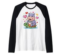 Kawaii Gaming Animal Graphic Turtle Cute Hippopotamus Gamer Camiseta Manga Raglan