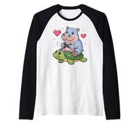 Kawaii Gaming Animal Graphic Turtle Cute Hippopotamus Gamer Camiseta Manga Raglan