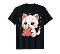 Kawaii Gato Fresa Lindo Anime Estética Niñas Adolescentes Niños Camiseta