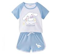 Kawaii Girls Printed Short Sleeve Short, Summer Cute Puppy Pajamas Camiseta de Manga Corta Pantalones Cortos para Niños de 2 a 13 Años,Azul,150cm