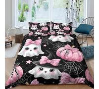 Kawaii Halloween Funda Edredon Juego de Ropa de Cama de 3 Piezas Impresión 3D Cierre de Kawaii Halloween diseño Funda de Edredón Funda de Almohada a Juego Transpirable for niña King（220x240cm）