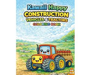 Kawaii Happy Tractors & Construction Vehicles: Cute Construction Vehicles, Bulldozers, Dump Trucks and Farm Tractors Coloring Pages