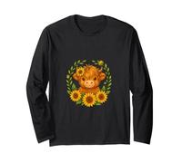 Kawaii Highland Cow Girasol Ganado Escocés Manga Larga