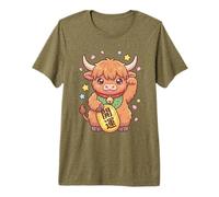 Kawaii Highland Cow Maneki Neko Fortune Granja Japonesa Camiseta Premium