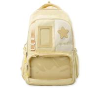 Kawaii Ita Backpack Japanese Style Large Nylon Backpack with Clear Display Window Star Aesthetic, Ita Pin Bags Includes a Badge Card and a Star Plush Charm (Yellow)
