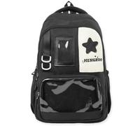 Kawaii Ita Backpack Japanese Style Large Nylon Backpack with Clear Display Window Star Aesthetic, Ita Pin Bags Includes a Badge Card and a Star Plush Charm (Black)