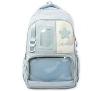 Kawaii Ita Backpack Japanese Style Large Nylon Backpack with Clear Display Window Star Aesthetic, Ita Pin Bags Includes a Badge Card and a Star Plush Charm (Blue)
