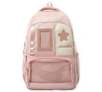 Kawaii Ita Backpack Japanese Style Large Nylon Backpack with Clear Display Window Star Aesthetic, Ita Pin Bags Includes a Badge Card and a Star Plush Charm (Pink)