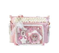 Kawaii Ita Bag, Shoulder Bag with Transparent Window, Ruffles & Lace, Crossbody Bag with Multiple Compartments for Anime Cosplay, Y2K Style (Pink)
