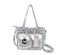Kawaii Ita Bag Tote with DIY Clear Window, Cute PU Messenger Pin Display Purse for Anime Fans & Cosplay, Girls Crossbody Shoulder Bag (Silver)