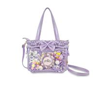 Kawaii Ita Bag Tote with DIY Clear Window, Cute PU Messenger Pin Display Purse for Anime Fans & Cosplay, Girls Crossbody Shoulder Bag (Morado)