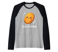 Kawaii Japonés Korokke Lover Crujiente Croqueta Comida Arte Camiseta Manga Raglan
