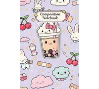 Kawaii Journal for Girls - Pastel Soft Girl Notebook with Cute Doodles & Pixel Elements: Lavender or Pink Aesthetic Cover with Smiling Clouds, Hearts, ... & Bubble Tea - 7.5 x 9.25", 100 Pages
