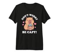 Kawaii Kids Bubble Tea Don't Worry Be Capy Girls Capybara Camiseta Premium