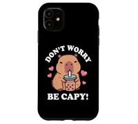 Kawaii Kids Bubble Tea Don't Worry Be Capy Girls Capybara Carcasa para iPhone 11