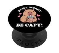 Kawaii Kids Bubble Tea Don't Worry Be Capy Girls Capybara PopSockets PopGrip Adhesivo