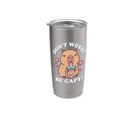 Kawaii Kids Bubble Tea Don't Worry Be Capy Girls Capybara Vaso térmico de acero inoxidable de doble pared