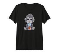 Kawaii Kids Drinking Boba Tea Bubble Tea Wild Gorilla Lover Camiseta Premium