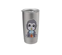 Kawaii Kids Drinking Boba Tea Bubble Tea Wild Gorilla Lover Vaso térmico de acero inoxidable de doble pared